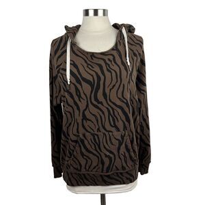 n:Philanthropy Hoodie M Womens Sicily Animal Print Brown Black Pocket Sweatshirt